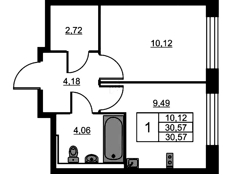1-комнатная квартира 30.57 м², 18/24 эт., ЖК «Живи! В Рыбацком»